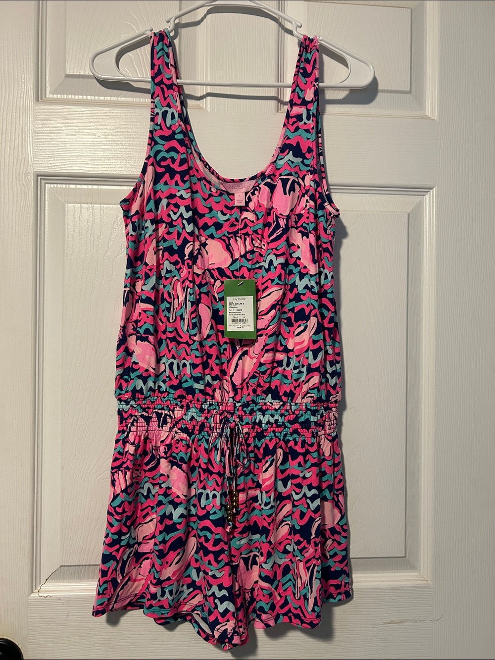 Lilly Pulitzer Pink, Teal & Navy Abstract Sleeveless Romper
